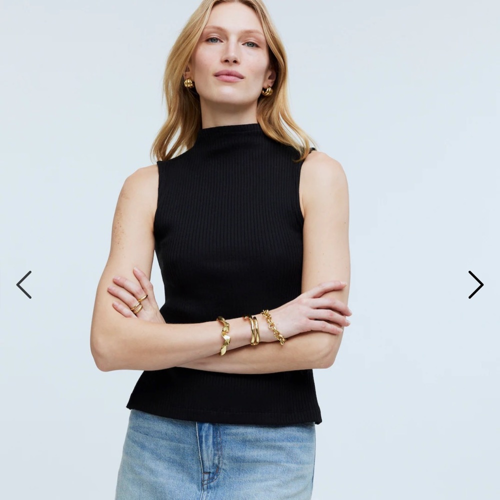 MADEWELL side slit mockneck tank, Medium, Black, NET